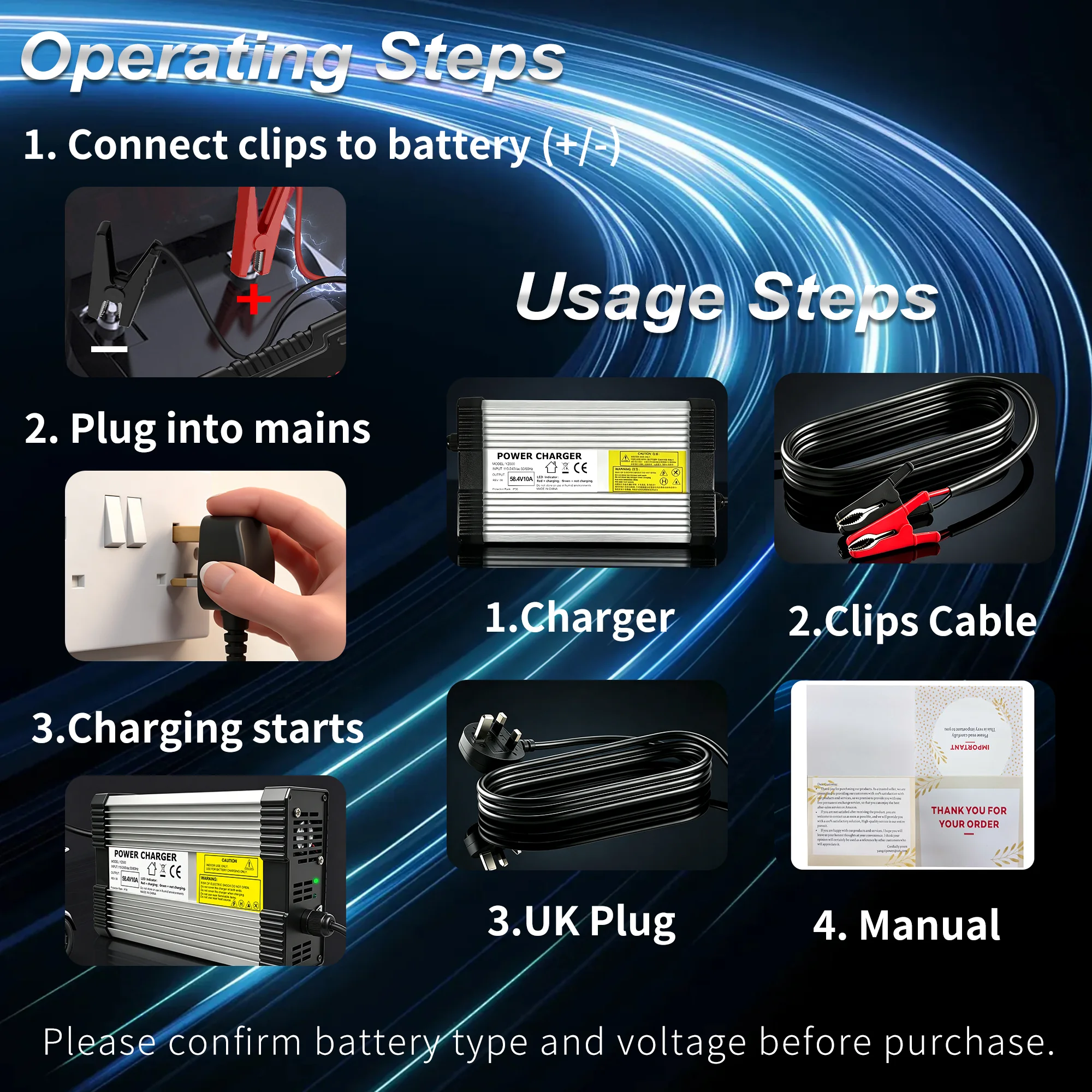 58.4V 10A LiFePO4 Battery Charger (48V 16S) (view 3)
